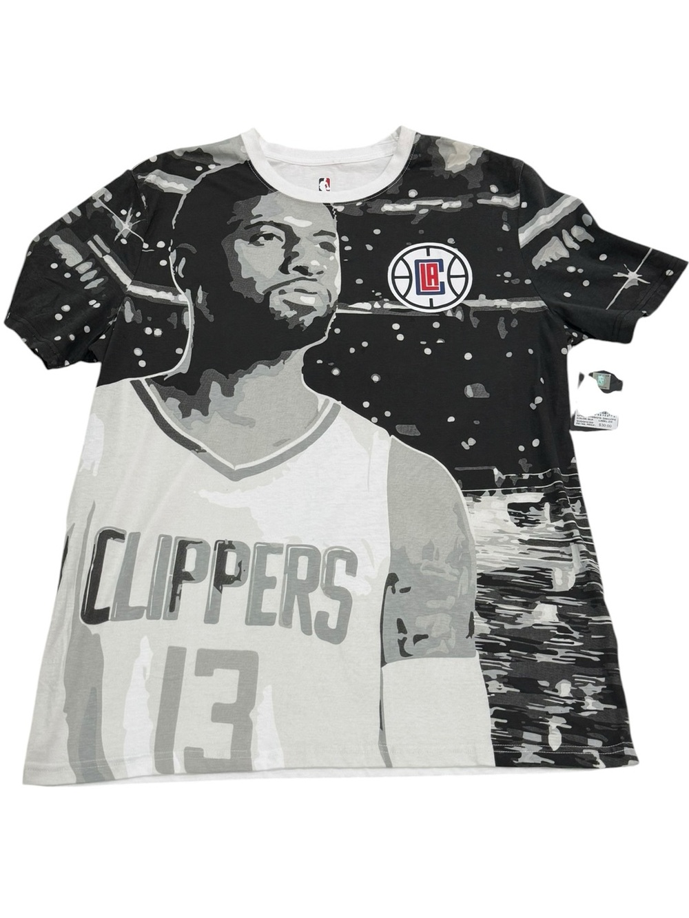 NBA Paul George Los Angeles Clippers Black and White Graphic T Shirt Mens XL